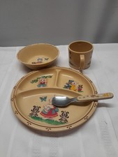 Selandia Pfaltzgraff Village Child Baby Divided Warming Plate Set Vintage 4pc