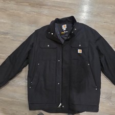 Carhartt Black Insulated Lined Work Jacket Button/Zip Stand-Up Men's XL