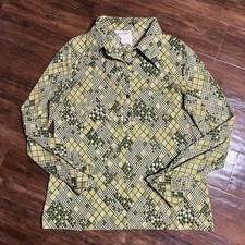 Vintage 70  s Shirt Geometric Green Half Button Disco