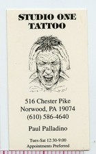 original vintage 1990s PA studio one tattoo norwood pennsylvania business card