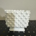 VTG Fenton Hobnail Milk Glass #3699 Square Planter Scalloped Edge 4"