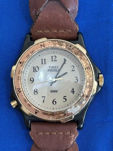 Timex Watch Mens 35mm Brown Braided Band New Battery. Vintage from 1990s Indiglo