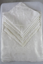 White Damask Floral Rectangle Tablecloth 60 x 100 And 6 Napkins 16in Set Vintage