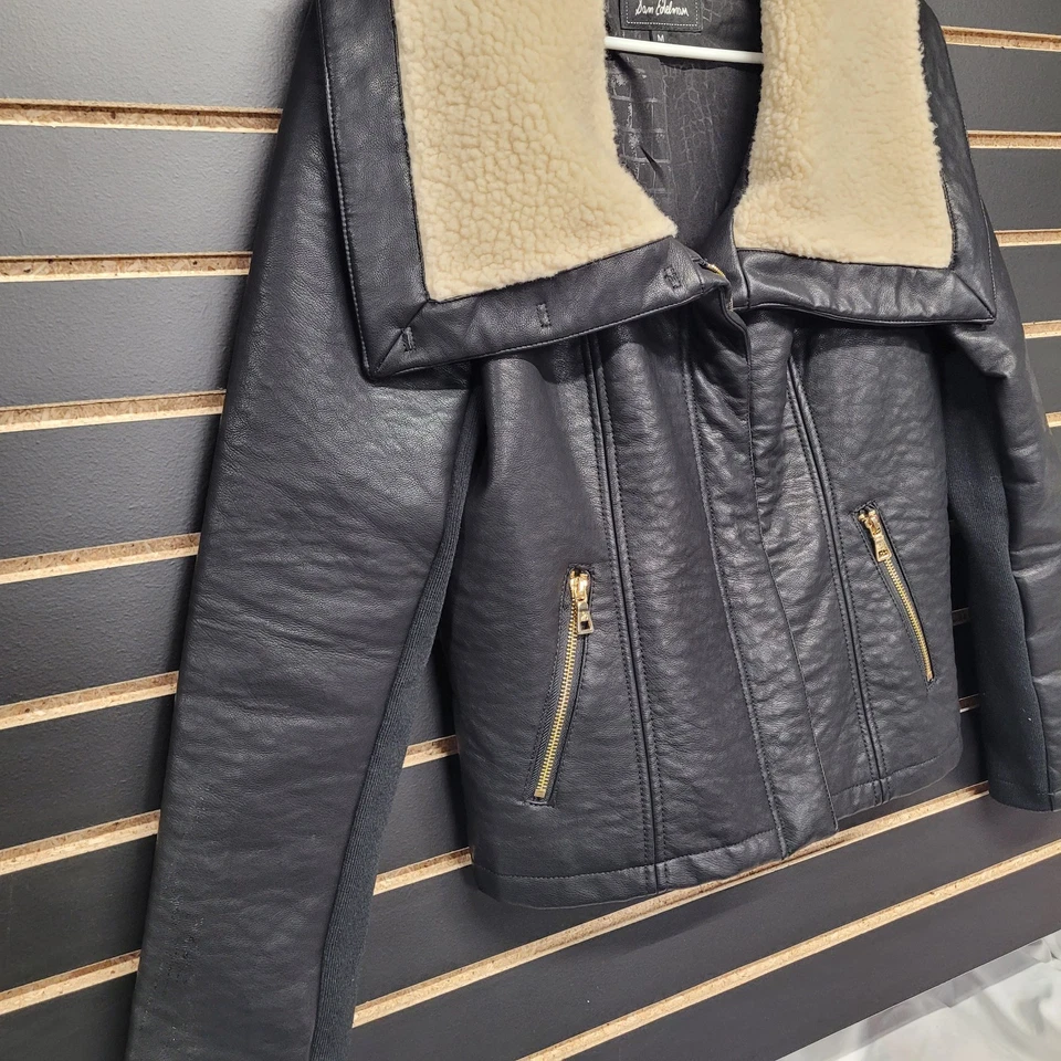 Sam Edelman Women's Sherpa Motorcross Jacket Black Faux Leather Faux Fur Size M - Image 2 of 4
