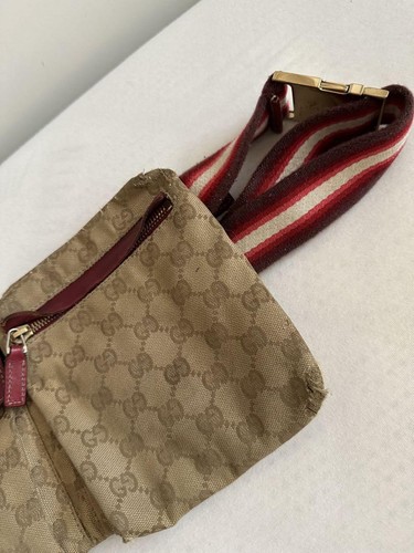 GUCCI 28566 Belt bag GG Waist Pouch body bag GG Canvas Leather Red Used JPN - Picture 3 of 12