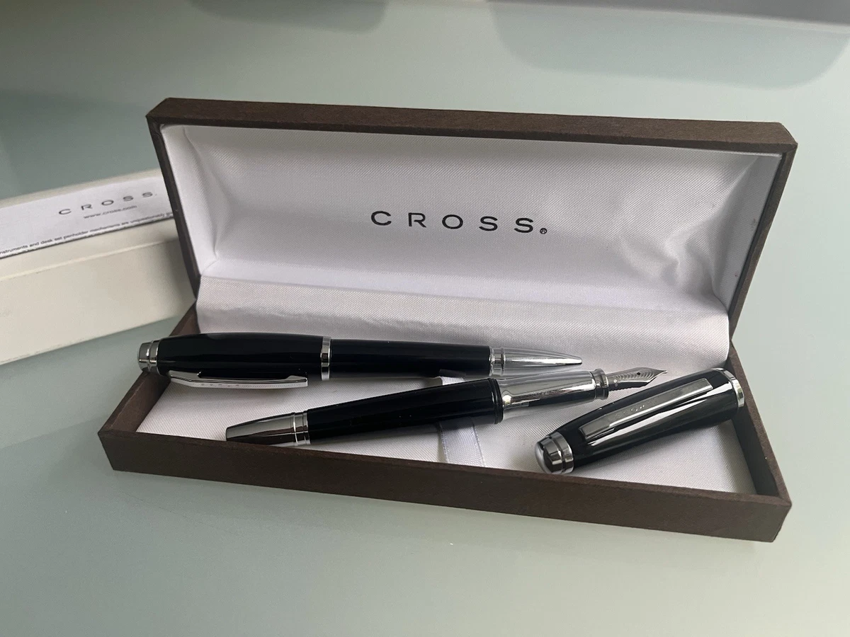 Vintage Cross Ball-Point, Fountain Pen Set (Style Bille Plume Black) New In Box