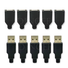 10Pcs Type a Male Female USB 4 Pin Plug Socket Connector with Black Plastic Cove