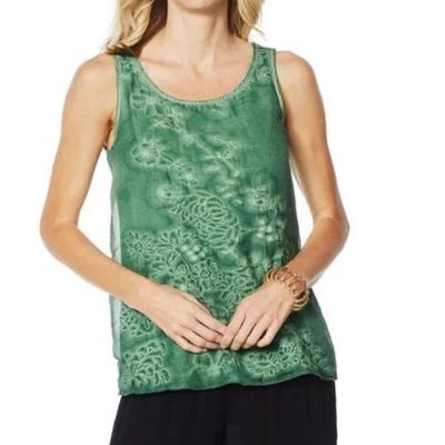 Curations Top Womens Extra Small Green Embroiderd Tank Shirt Sleeveless Lacy