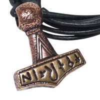 Bronze Wikinger Thorhammer Runen Inschrift + Lederschnur Germanen Thor MjöLnir