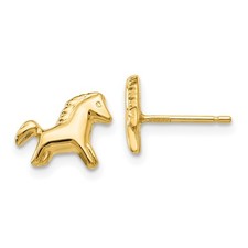 14k Yellow Gold Pony Horse Shape Stud Earrings 0.76gm L 8mm, W 10mm
