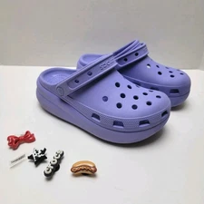 Crocs Classic Crush Clog Sandal Kids Size J 3 Purple Platform w/ Charms Jibbitz