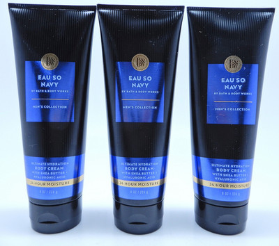 3 BATH & BODY WORKS MEN'S COLLECTION EAU SO NAVY HYDRATION BODY CREAM 8 oz NEW