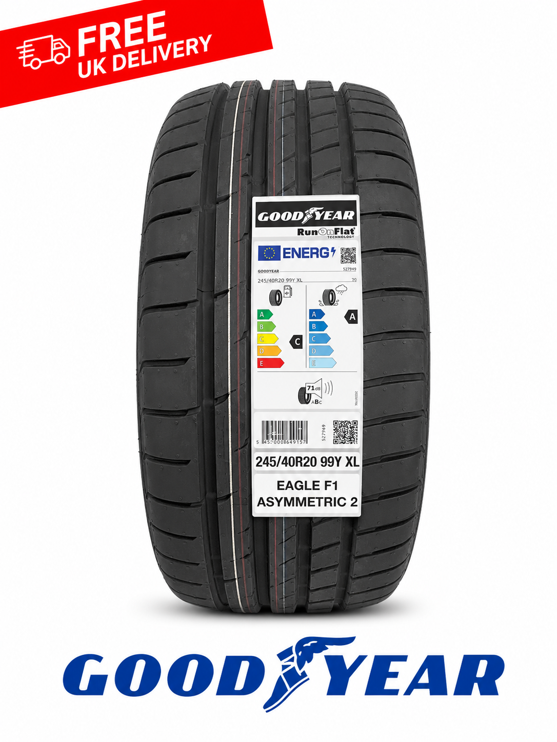 245/40R20 Goodyear Eagle F1 Asymmetric 2 99Y XL MOE Run flat RFT 245 40 20 2021
