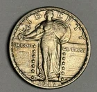 AU 1917-D Type 2 Standing Liberty Silver Quarter, Almost UNC Lustrous Type Coin