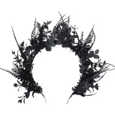 Black Flower Halo Crown - Handmade Gothic Floral Headband with Feather for Wo...