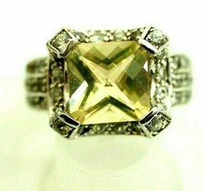 Classy Ladies 4 Carat Yellow Quartz Ring NF Sterling Silver size 7