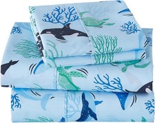 4-Piece Boys' Blue Ocean Bedding Set - Soft Microfiber Stretch Fitted Sheet