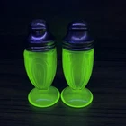 1930s Depression Era Hazel Atlas 'Ribbon' Uranium Green Salt & Pepper Shakers 4"