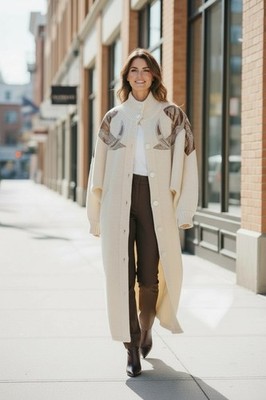 Vtg 1980s I.B. DIFFUSION Long Ivory Sweater Knit Coat Medium Wool Mohair Blend