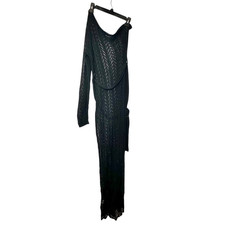 Fashion Nova Crochet Open Work One Shoulder Cover-up Maxi Dress Black Large