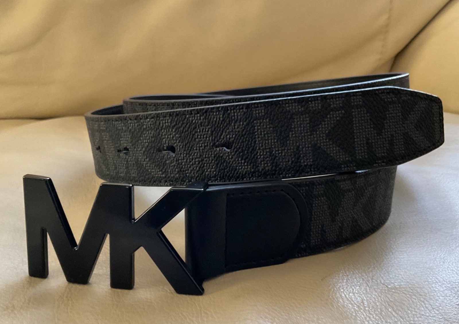 $98 NWT Michael Kors MK Buckle mens Belt 34 mm Black Print  34, 36, 38, 40, 42 thumbnail 2