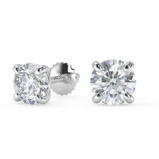 1.86 Ct Round Cut Stud Diamond Earrings VS1 D Screw Back White Gold 14k