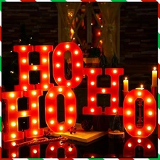 6 Pcs Lighted Christmas Ho Centerpiece Decoration LED Letter 8.7 inch, Red 