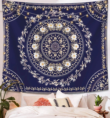 Blue Bohemian Tapestry Wall Hanging, Mandala Floral Medallion Hippie Tapestry wi