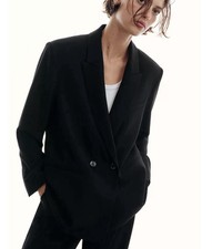 NWOT Zara Women s Oversized Blazer Jacket Double Breasted Peak Lapel Black Sz L