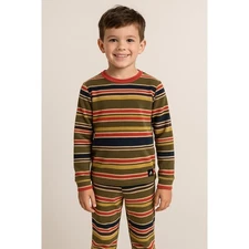 Burton Fleece Striped Long Sleeve Top & Bottoms Base Layer Set Kids Size S