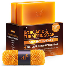 Kojic Acid Soap  African Net Sponge 2 Pack X 142G Turmeric Bars Dark Spot Rem