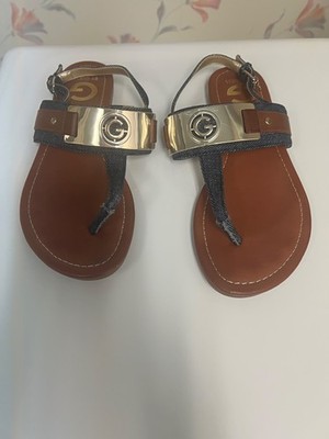 GUESS LOGO DENIM FLAT THONG SANDALS - SZ 7 M