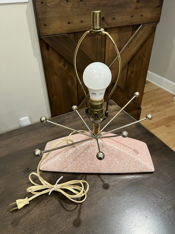 Vintage Mid Century Modern Atomic Sputnik Starburst Pink Ceramic Table Lamp