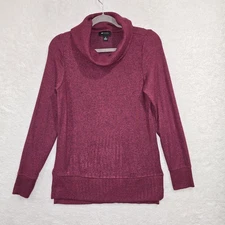 AB Studio Women's Red Knit Banded Cowl Neck Sweater Size Small Long Sleeve Top