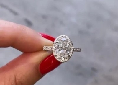2Ct Oval Cut Simulated Diamond Halo Engagement Ring 14K White Gold Plated