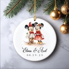 Personalized Minnie Mickey Engaged Ornament, Custom Just 2D Ceramic Ornament