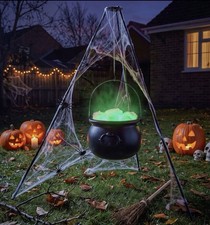 Halloween Witch Cauldron with Glowing Green Lights, Hanging Cauldron with Tripod