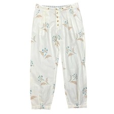Sundance Floral Linen Cotton Pants Trousers Size 12 Cream Lantern Leg Garden