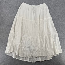 Laura Scott Skirt Womens M Maxi Tiered White Gauze Crochet Lace Boho EUC