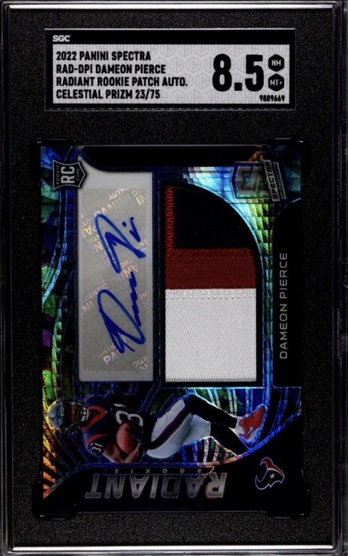 2022 Panini Spectra Dameon Pierce RadiantRookie Patch Auto Celestial /75 SGC 8.5