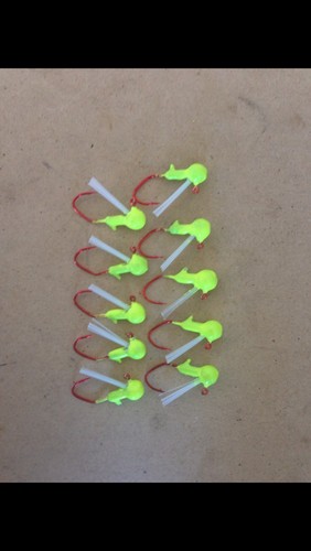 Paquete de 10 cabezales de plantilla de mierda sin malezas de 1/16 onza. Gancho chartruese amarillo brillante #4 - Imagen 2 de 2