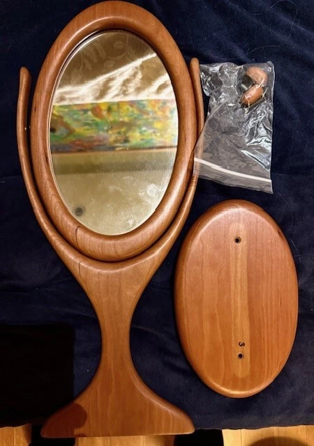 Espejo de tocador ajustable independiente de madera de nogal vintage, con caja Foto 2 de 4