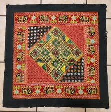 Vintage India Embroidered wall hanging tapestry Elephant Beaded Floral Folk Art