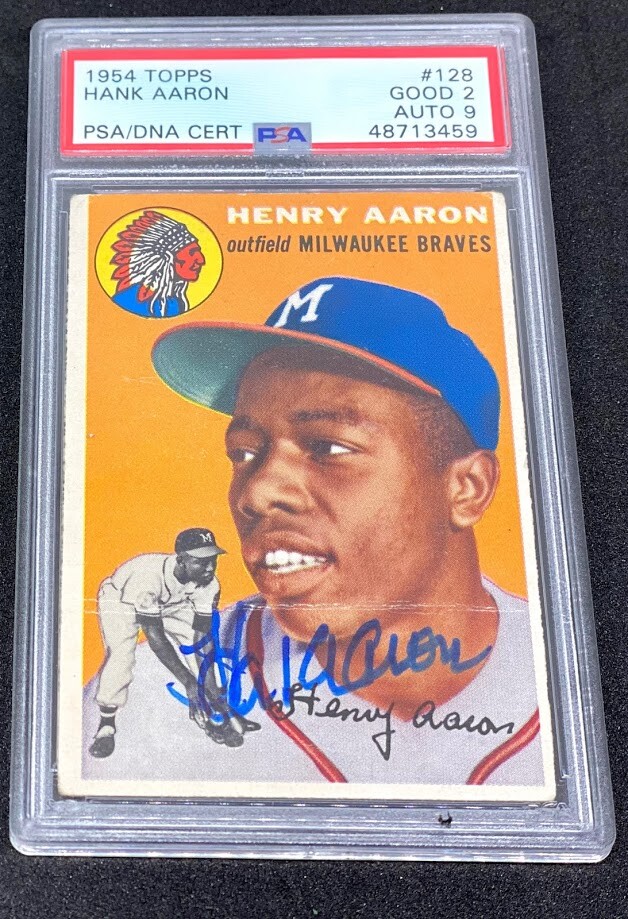 1954 Topps Hank Aaron Braves #128 Baseball Card PSA DNA 2 10 signed HOF HR