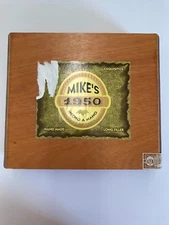 Mikes 1950 Hecho A Mano Wooden Cigar Box Made In Dominican Republic Torn Label