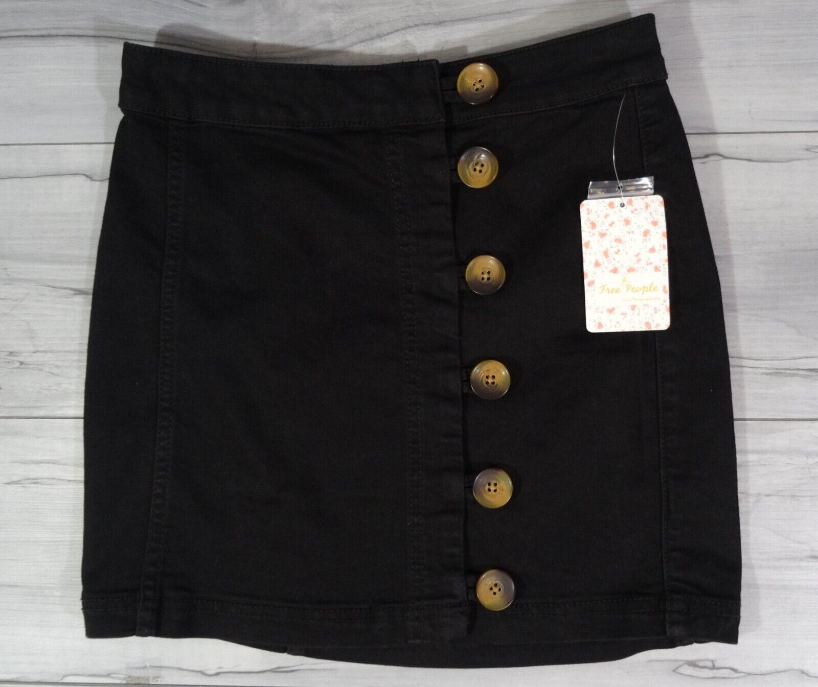 Free People Washed Black Front Buttoned Mini Skirt Women's Size 0 *NEW*
