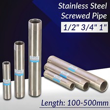 Stainless Steel Threaded Extension Screwed Pipe 1/2" 3/4" 1" Length 100-500mm