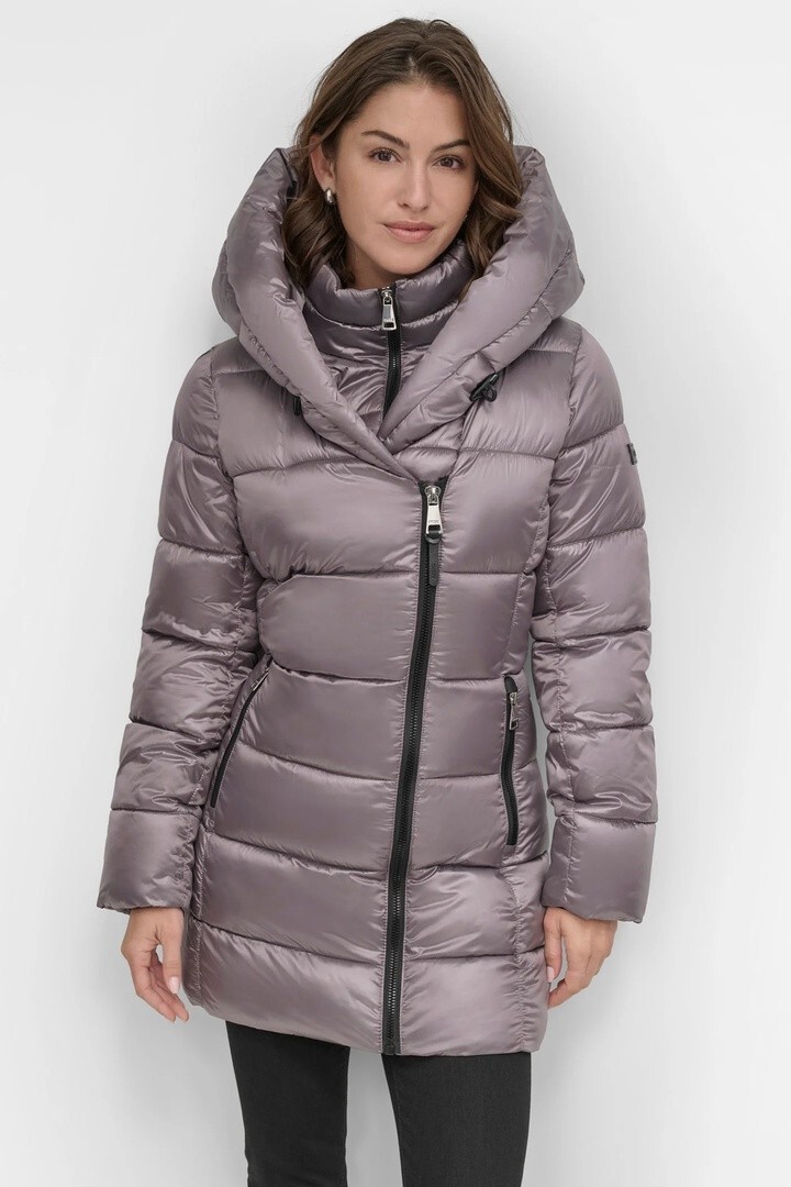 NWT DKNY Women's PEARLIZED Hooded Lightweight Down Puffer Jacket