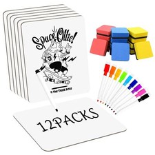 Set of 12 Small White Board Dry Erase Boards Classroom Pack 9"x12  Double Sid...