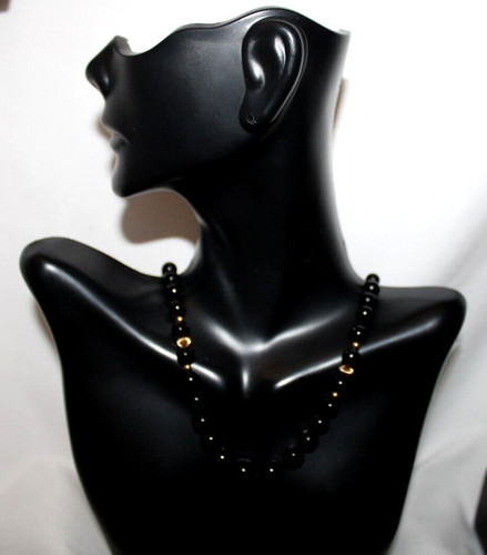 Antique 14K Gold Black Celluloid Bead Necklace 18"